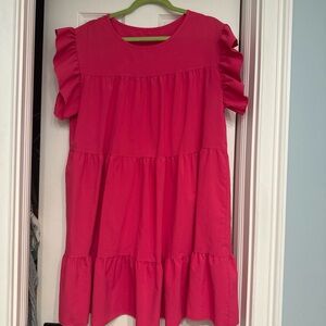 Ruffle Sleeve Tiered Mini Dress in Bright Pink